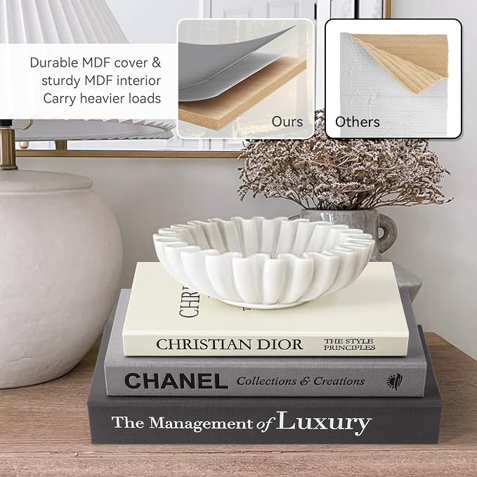 1DOT2 Decorative Books Set of 3, Black-Gray-Beige-Luxury | Coffee Table Home Decor, Living Room Decoration, Photo Storage, Keepsake Box