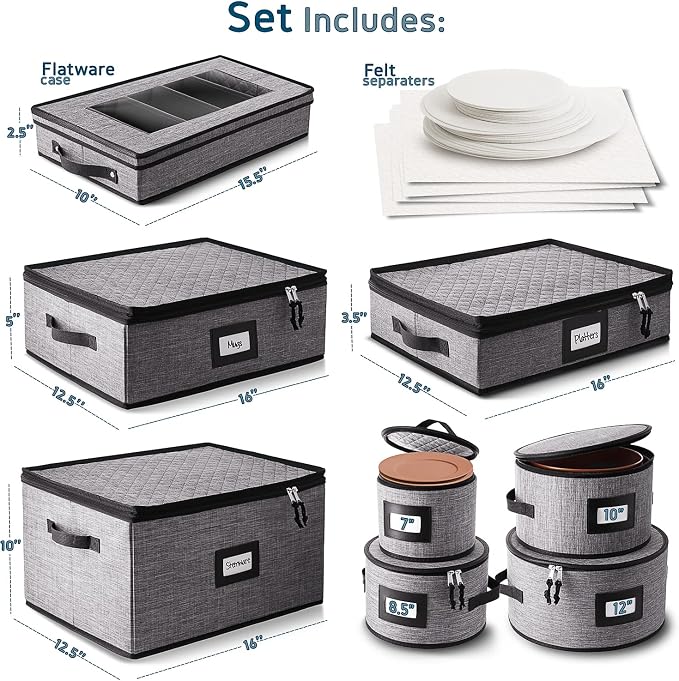 China Storage Containers Hard Shell, 8 Piece Flatware & Utensil with Mug Storage, Wine Glass 4 Dish Platter Case, Padded Dinnerware Containers, (sb-hds-09)