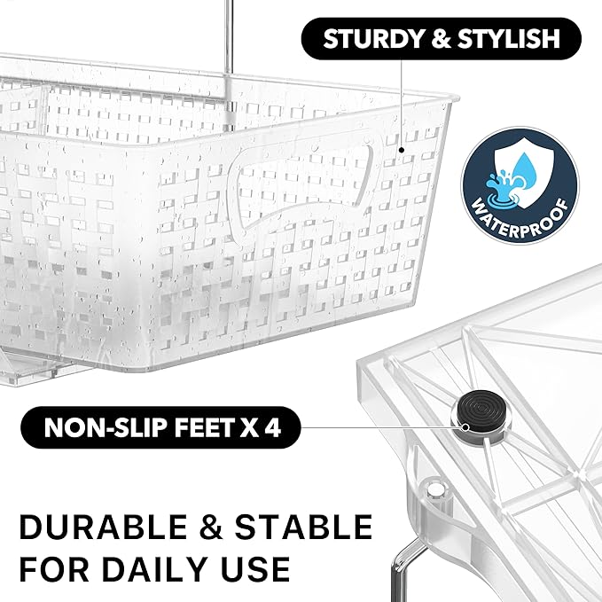 Simple Houseware 2 Tier Pull-Out Sliding Drawer Under Sink Storage, Clear | Great for Kitchen Bathroom Tray Shelf Organizer