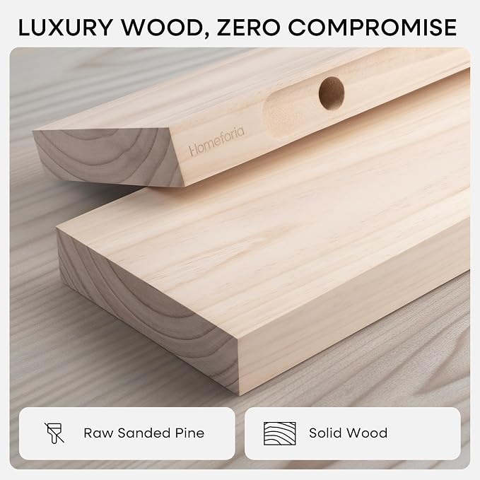 Homeforia 42 inch Wood Floating Shelf, High End Solid Natural Wood 42inch Large Floating Shelves for Wall Mounted, Unfinished Wooden Floating Shelves, Heavy Duty Bracket, 42 X 6.5 X 1.75 in, Set of 2