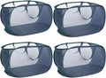 4 Pack Collapsible Laundry Baskets, Foldable Laundry Basket with Pocket, Durable Pop Up Hampers, Reinforced Handles Dirty Clothes Hamper for Laundry, Bedroom, Bathroom, Dorm, Travel or Camping Navy
