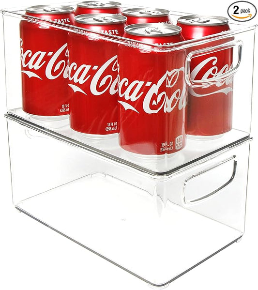 Youngever 2 Pack Stackable Plastic Storage Organizer Container Bin, Stackable Storage Bins with Handler for Refrigerator, Pantry (10" x 6" x 5")