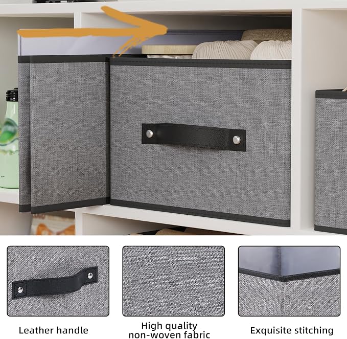 Storage Baskets with Handles,16.1×9.8×6.5In,Gray Boxes,2Pack | Open Storage Bins for Shelves,Foldable Clothing Drawer Organizer,Closet Containers for Home,Office,Large Fabric Cubes