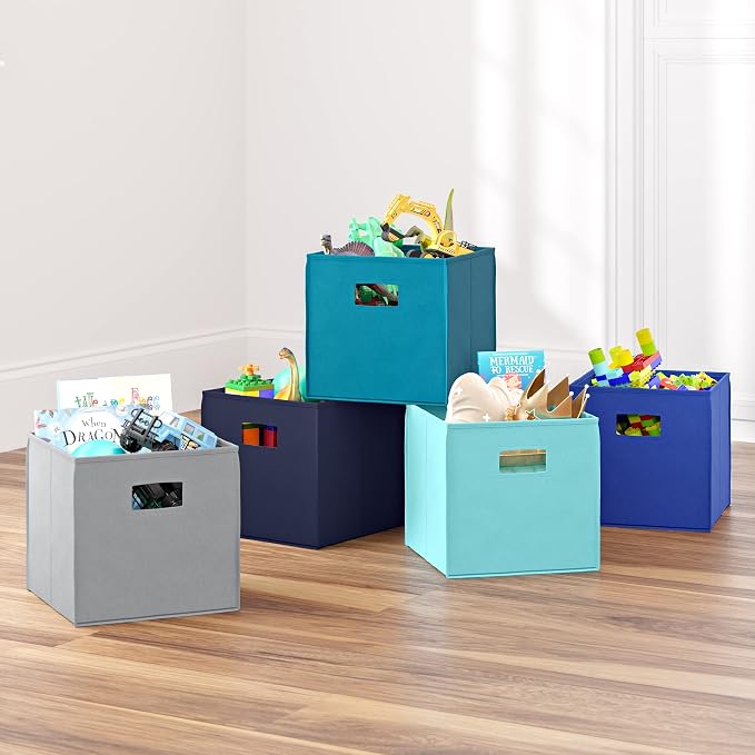 RiverRidge Folding Storage Bins with Handles Turquoise Cube Storage Organizer for Closet, Bedroom & Playroom - Closet Organizers and Storage Set of 2
