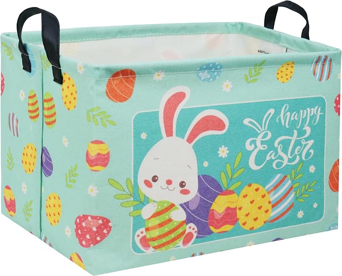 Rectangular Easter Basket Baby Storage Basket Cute Kids Toy Storage Bin Organizer Shelf Book Basket Room Decor(Happy Easter)