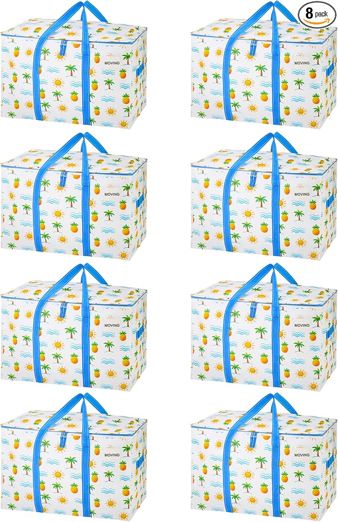 VENO 8 Pack Heavy Duty Moving Bags, Extra Large Storage Bags with Reinforced Handles & Strong Zippers, Foldable & Reusable Moving Box Alternative for Clothes & Dorm Storage