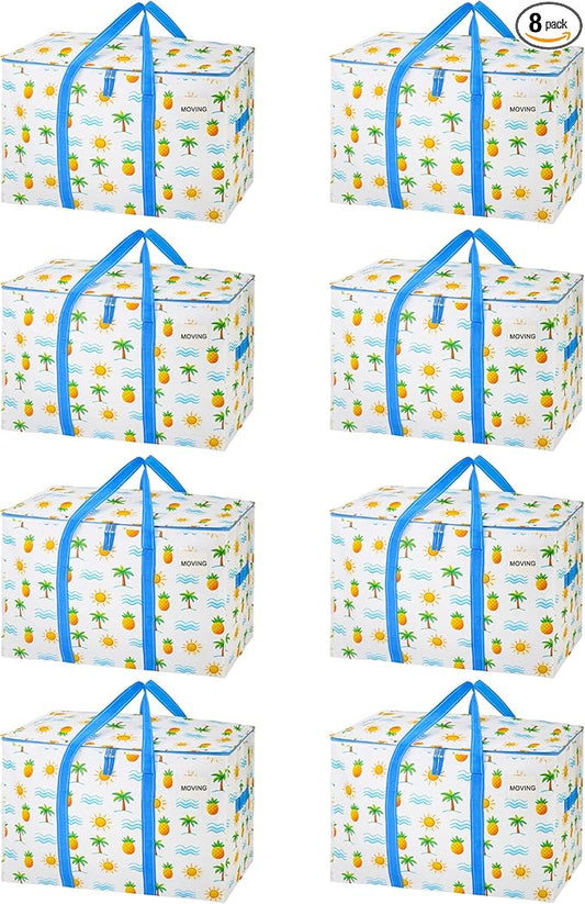 VENO 8 Pack Heavy Duty Moving Bags, Extra Large Storage Bags with Reinforced Handles & Strong Zippers, Foldable & Reusable Moving Box Alternative for Clothes & Dorm Storage