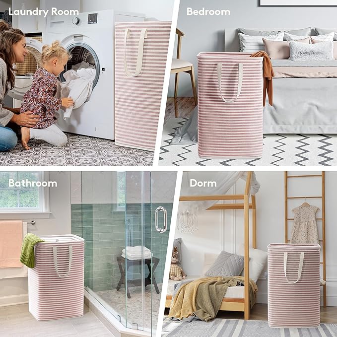 Lifewit 3 Pack Laundry Basket 80L Each, Collapsible Clothes Hamper with Reinforced Handles, Freestanding Waterproof Design for Bedroom and Laundry Room, Pink 240L Total
