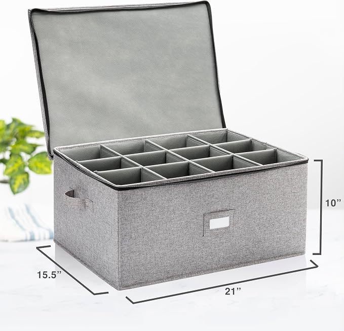 Hard Shell Goblets Storage Box with Dividers - 21"W x 15.5"D x 10"H - Stackable with Fully Padded Interior - Great for Cocktail and Wide Bar Glasses