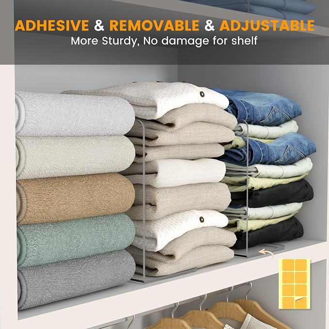 OKPOW Acrylic Shelf Dividers for Closet Organization: 8 Pack Durable Clear Shelves Separators for Clothing Adjustable 12" Tall x 10" Deep