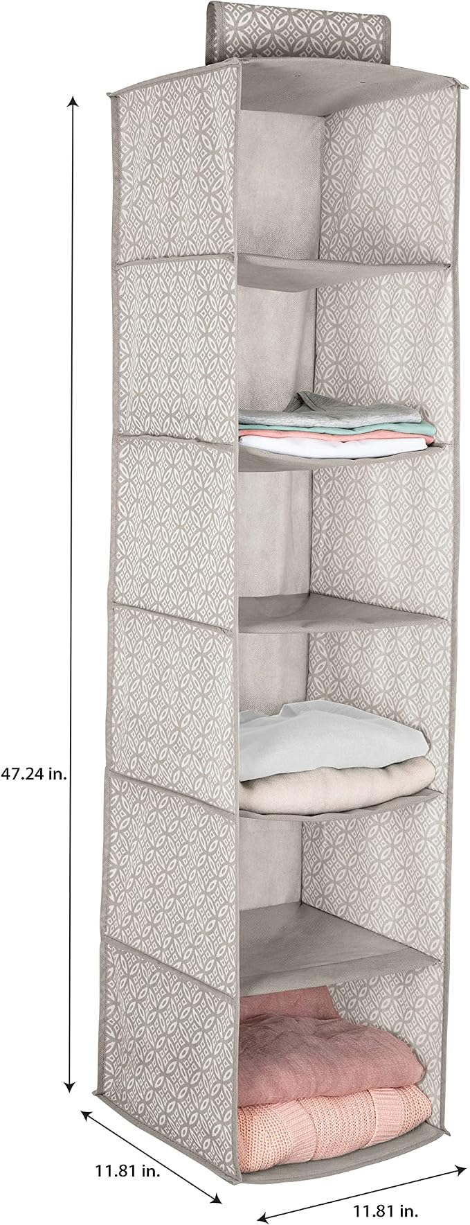 Simplify 6 Shelf Boho Closet Organizer | Dimensions: 11.81" x 11.81" x 47.24" | Foldable Hanging Storage | Closet Storage Organization | Great for Sweaters | Pants | Grey