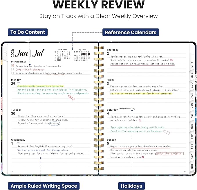 Planner 2026-2027, Hardcover Monthly and Weekly Academic Planner July 2026 - June 2027, Teacher and Student Calendar Agenda Book with Tabs, A4 (8.5" x 11"), Ideal for School and Office, Floral Planner, Celestial