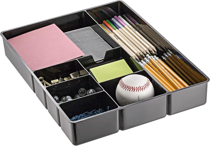 Officemate Deep Drawer Organizer Tray, 8 Compartments, 2 1/4"H x 15 1/8"W x 11 1/2"D, Black