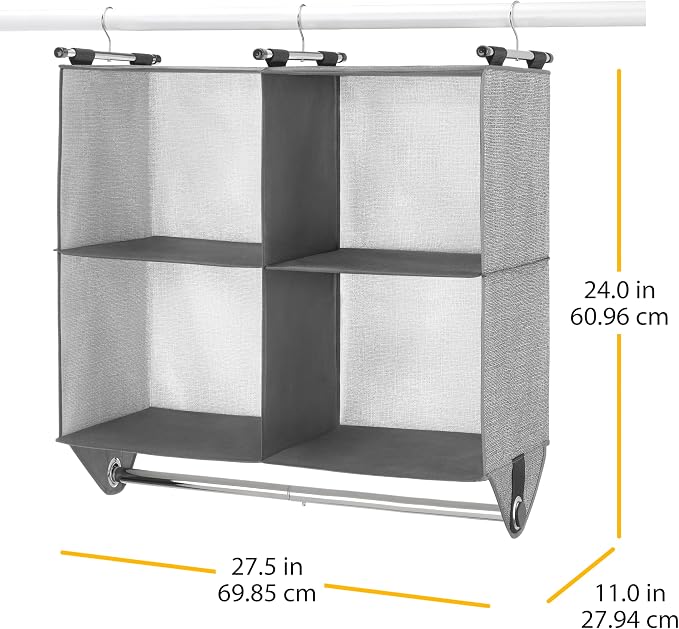 Whitmor 4 Section Fabric Closet Organizer Shelving with Built In Chrome Garment Rod