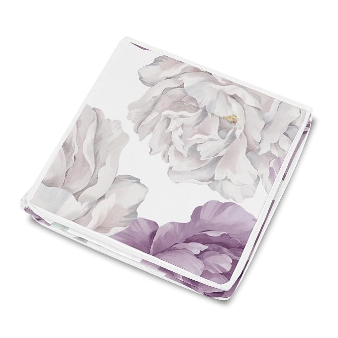 Sweet Jojo Designs Lavender Purple Boho Shabby Chic Floral Girl Collapsible Toy Storage Box Chest Organizer with Lid for Baby Nursery Kid Childrens Room Ivory Bohemian Vintage Garden Watercolor Nature