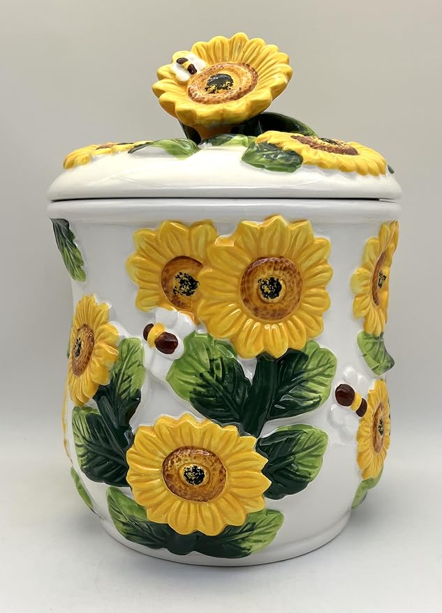ACK 3-D Sunflower Hand Painted Cookie Jar, 83076
