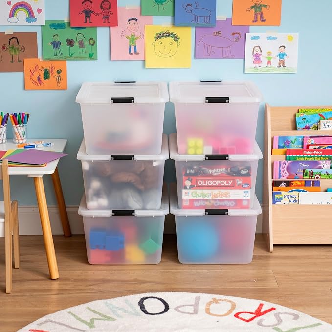IRIS USA 32 Qt High-Capacity Clip Box 6-Pack, Craft Storage Bins with Latching Lids, Art & Writing Supply Containers for Home, Office & Classroom Organization