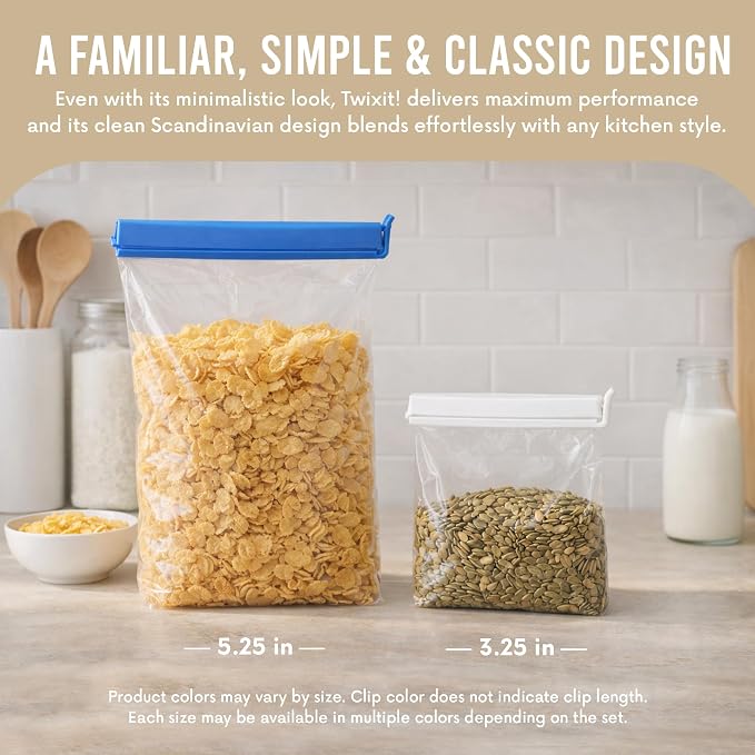 Linden Sweden Twixit Bag Clips - Keep Food Fresh, Stop Spillage - Easily Date Stamp Frozen Bags - Chip Clips for Storage and Organizing - Microwave, Freezer & Dishwasher-Safe - BPA-Free - Set of 10