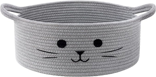 13.8" x 6" Cat Toy Basket, Woven Basket for Living Room Home Décor, Medium Empty Gift Baskets for Nursery, Cotton Rope Baskets for Cats Bed, Grey