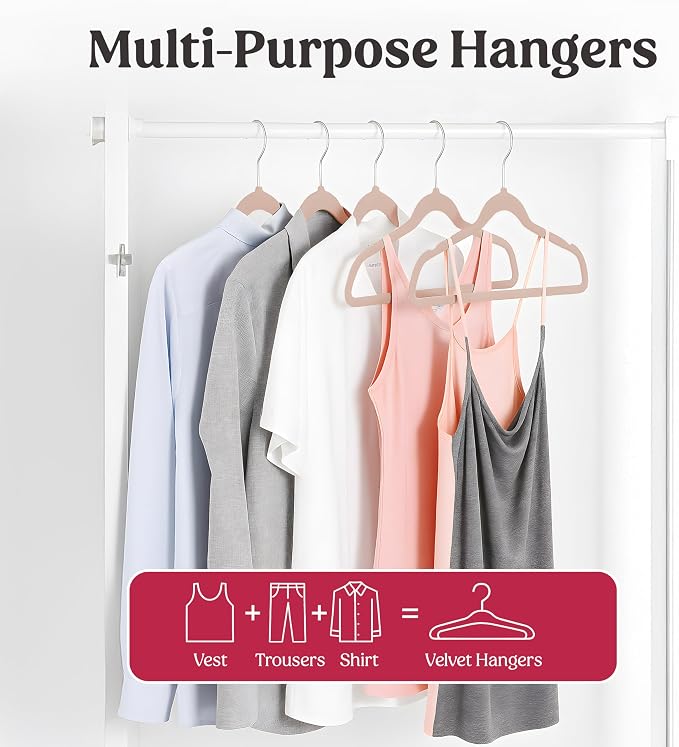 LDC Pink Velvet Hangers 50 Pack - Premium Non-Slip Clothes Coat Pants Felt Hanger for Closet - Heavy Duty Space Saving 360° Swivel Hook Hangars - Pink