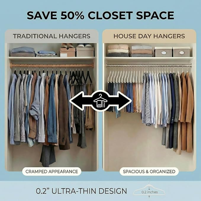 HOUSE DAY Ivory Plastic Hangers 50 Pack - Ultra-Thin Heavy Duty Non-Velvet | Hangers with 360° Swivel Hook & Non Slip Notches - Slim Space Saving Clothes Hangers Ideal for Dresses Coats Shirts Jackets