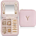 VLANDO Small Jewelry Box for Girls, Initial Jewelry Box for Girls, Jewelry Organizer Box, Travel Jewelry Case, Mini Jewelry Travel Case Travel Must Haves Jewelry - Letter Y, Pink