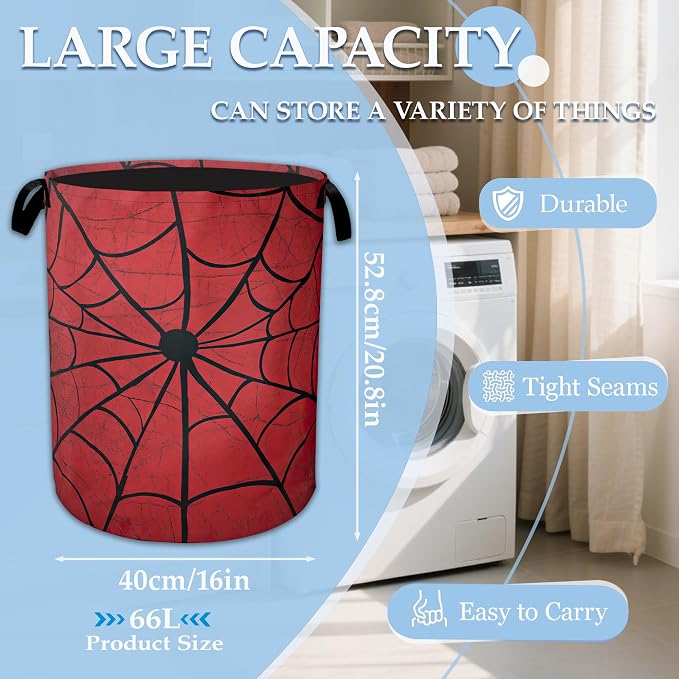 Red Spider Web Laundry Basket Collapsible Laundry Hamper, Oxford Cloth Storage Bin for Room/Bathroom/Bedroom/Dormitories 16" X 20.8"