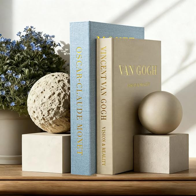 Decorative Books for Home Decor, Modern Fake Books Storage Boxes | Set of 2 Linen Coffee Table Books with Hidden Storage, Stackable Photo Keepsake Box for Living Room Bookshelf Decor, Blue
