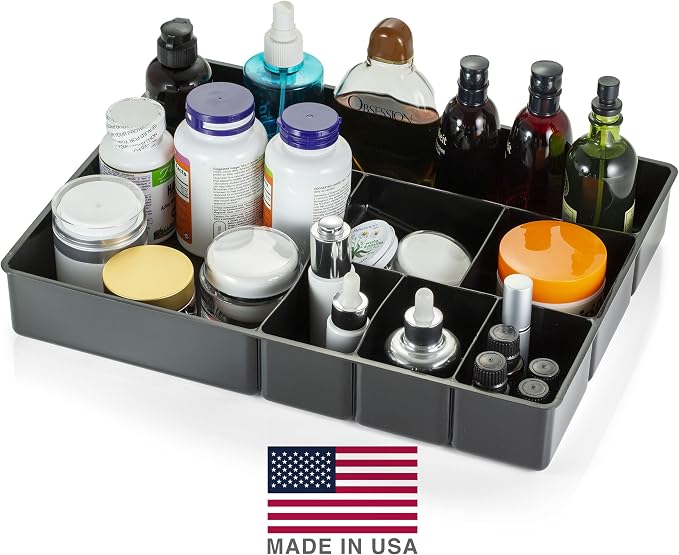 Officemate Deep Drawer Organizer Tray, 8 Compartments, 2 1/4" H x 15 1/8" W x 11 1/2" D, Black (Pack of 6)
