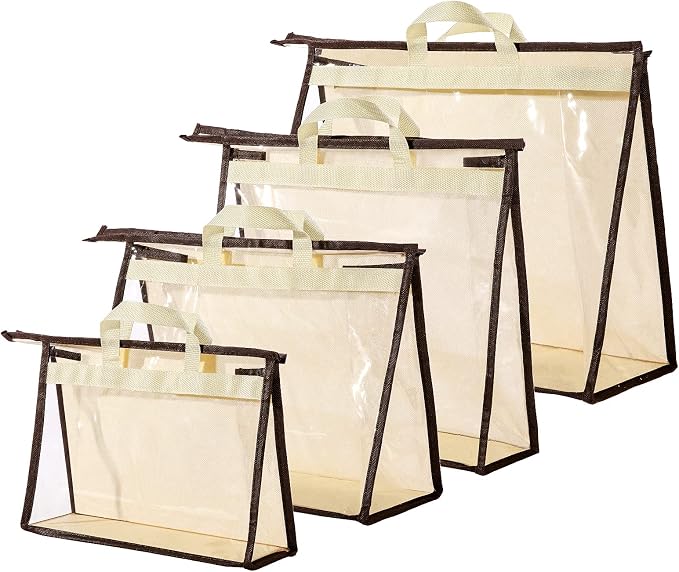 4 Pack Handbag Dust Bags Clear Purse Storage Organizer for Closet, Zipper Hanging Storage Bag for Handbags