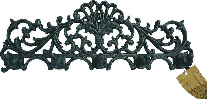 Lulu Decor, Cast Iron Fleur De Lis Curly Key Hook (Green)