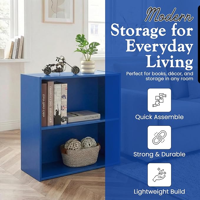 KB Designs - Tony 2-Tier Modern Bookcase with Open Storage Shelves for Kids’ Rooms, Playrooms, or Home Offices – Compact Colorful Bookshelf Organizer