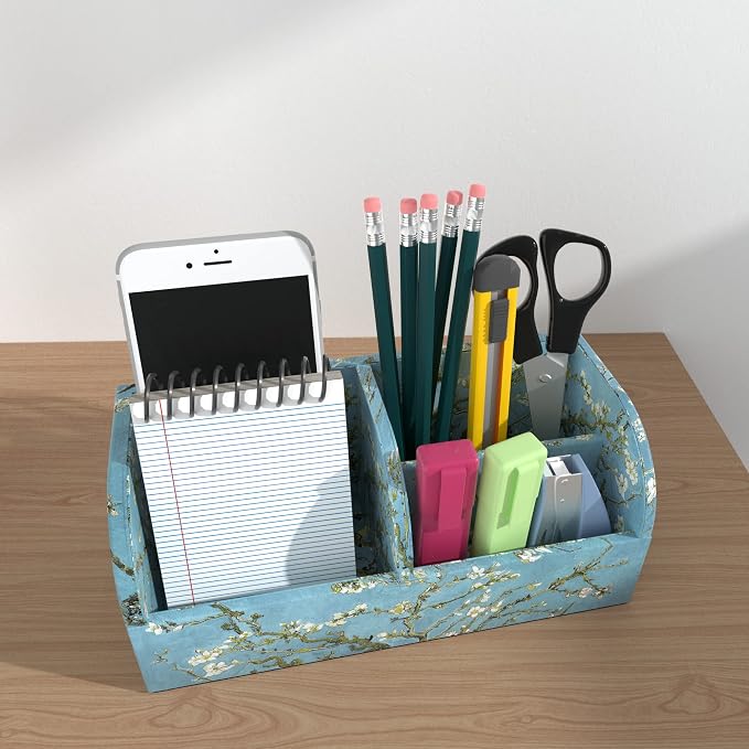 PU Leather Supply Organizer,Remote Control Holder Multifunctional Office Stationery Storage Box Organizer,Pencil Holders Organizers Table Top Desktop Desk Accessories(1-Peach Blossom)