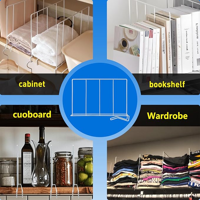 Wire Shelf dividers, Heavy Duty-Shelf dividers, [3.9"] Reinforced Wide BottomAnti &Tip Bottom Stability,Durable Coated Steel, Will not brea-Set of 8, White