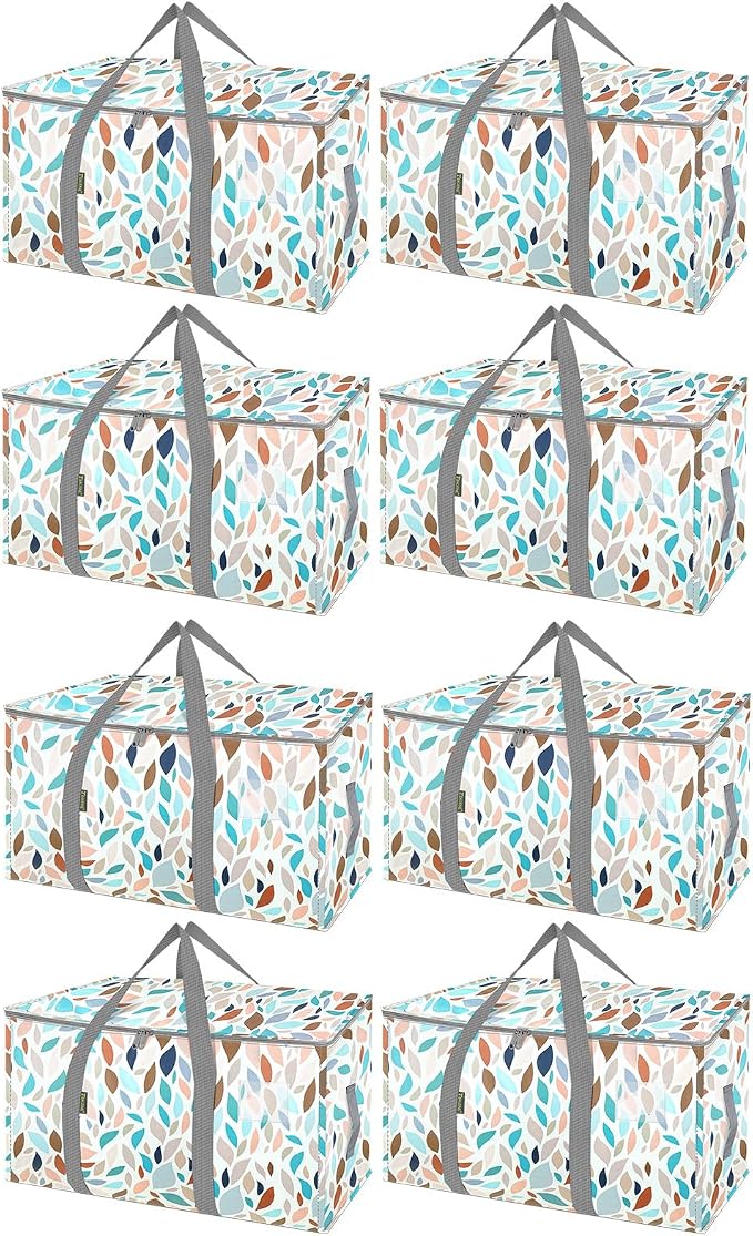 BALEINE 8-Pack Oversized Moving Bags with Reinforced Handles, Heavy-Duty Storage Tote for Clothes, Moving Supplies (Mosaic, 8-Pack)