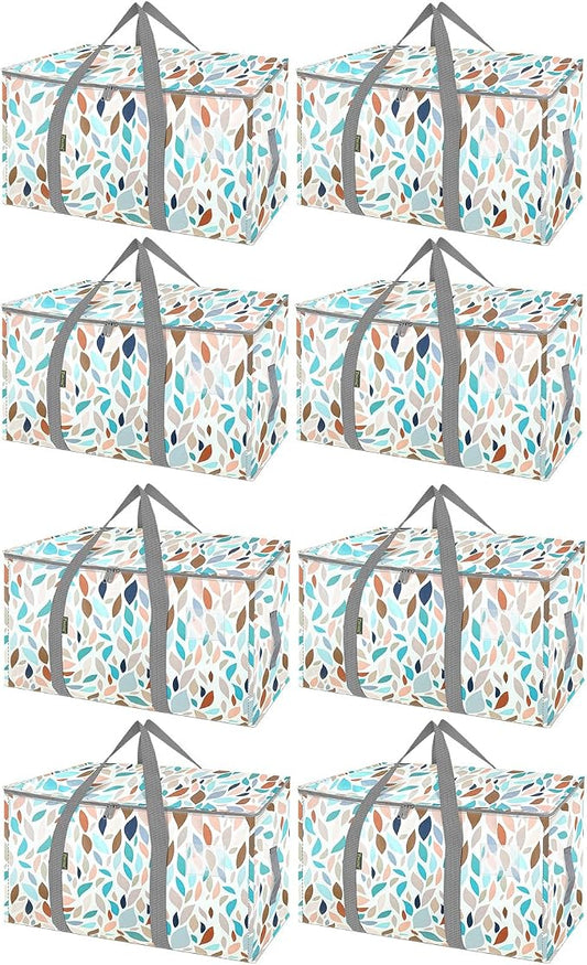 BALEINE 8-Pack Oversized Moving Bags with Reinforced Handles, Heavy-Duty Storage Tote for Clothes, Moving Supplies (Mosaic, 8-Pack)