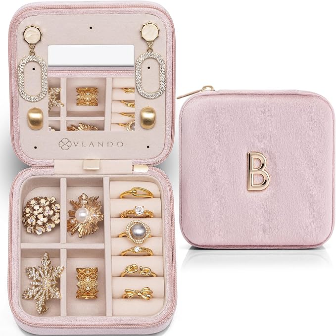 VLANDO Preppy Stuff for Teen Girls, Girls Jewelry Box, Teen Girl Chid Gifts Trendy Stuff, Monogrammed Gifts Travel Jewelry Case, Gift for Teen Girls, Things for Girls - Letter B, Pink