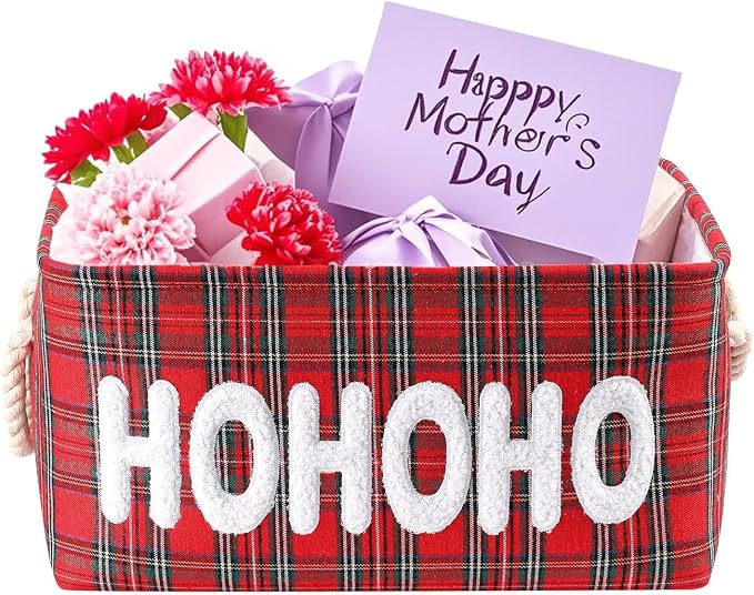 Mothers Day Gifts Baskets Empty Farmhouse Ornament Box Gift Storage Canvas Organizer Bin for Holiday Storage Organizing Xmas Gifts Baskets for Nursery/Living room, Kids Toy Chest, Large