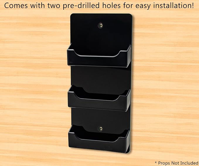 Marketing Holders Wall Mount Business Card Holder with Hanging Hardware Holds 50 Business or 30 Gift Cards of 3.5" x 2" Printed Material Black Acrylic Organizer