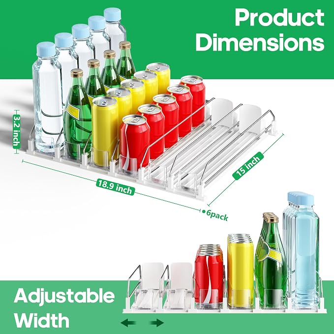 Drink Organizer for Fridge, Automatic Drink Dispenser for Fridge, 12-20oz Soda Can Dispenser for Refrigerator, Soda Can Organizer for Pantry Holds up to 30 Cans, 6 Row