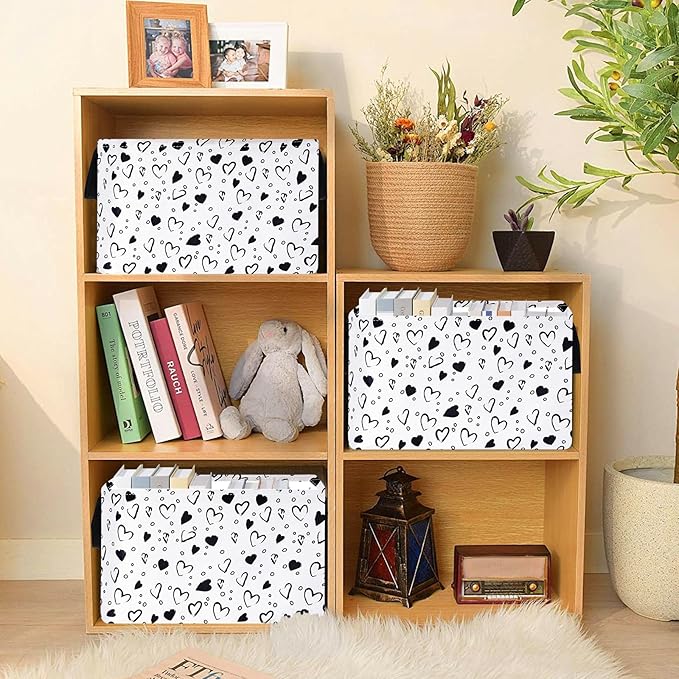 MAIZMZ Girls Empty Gift Basket Heart Print Storage Cube for Women, Closet Shelf Organizer Bins with Handles Nursery hamper Kids Toys Books Box Room Deco
