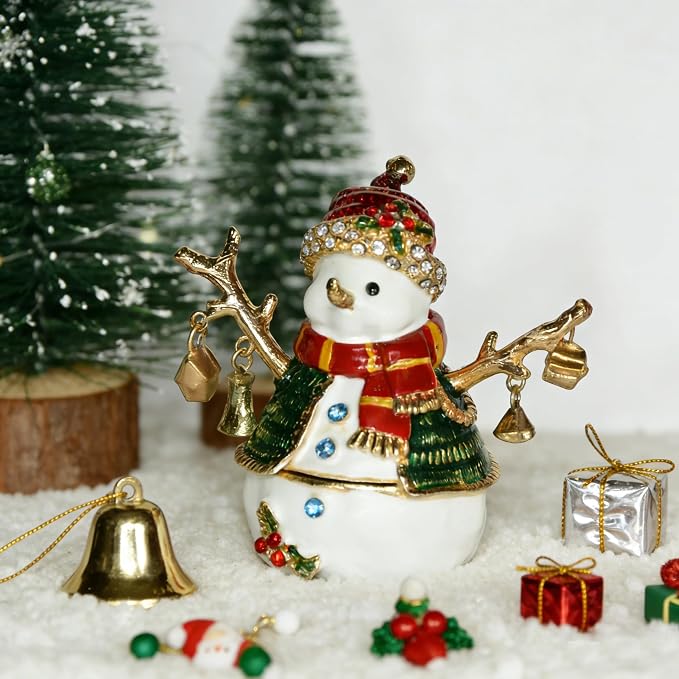 Christmas Ornament Trinket Box Jewelry Box Hand Painted Decorative Box with Hinged Lid Ring Earring Holder Holiday Figurine Collectible