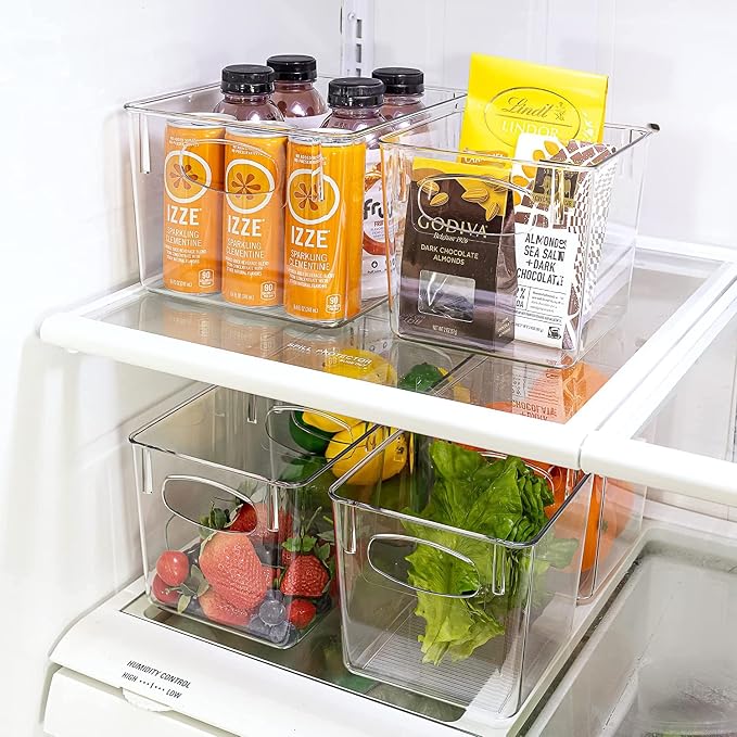 Sorbus Small Clear Plastic Storage Bins for Shelves, Clothes, with Handle - Clear Storage Bins, Drawer, Shelf, Closet, Pantry, Fridge, Freezer Organizer Bins, Closet Organizers and Storage (2 pack)