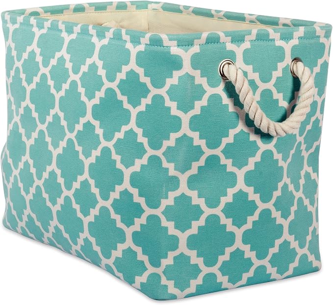 DII Polyester Container with Handles, Lattice Storage Bin, Medium, Aqua
