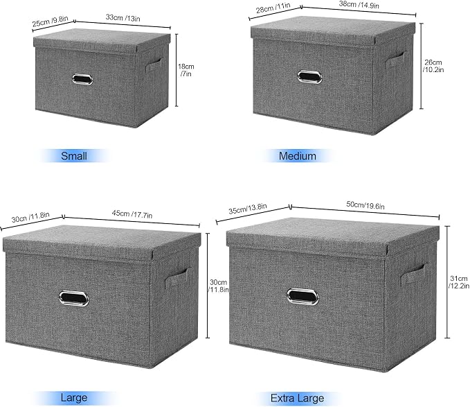 Large Linen Fabric Foldable Storage Bins with Removable Lid and Handles, Washable Storage Box Organizer Containers Baskets Cube with Cover for Bedroom,Closet,Office (Green, Extra Large)