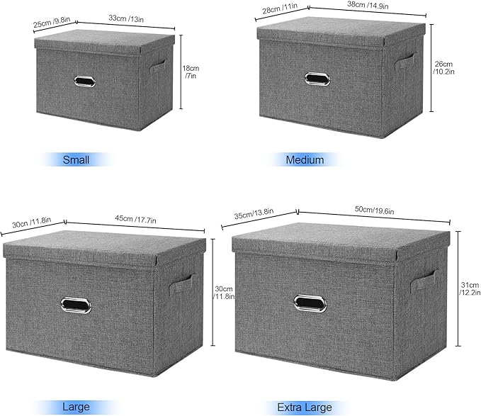 Large Linen Fabric Foldable Storage Bins with Removable Lid and Handles, Washable Storage Box Organizer Containers Baskets Cube with Cover for Bedroom,Closet,Office (Coffee, Small(2-Pack))