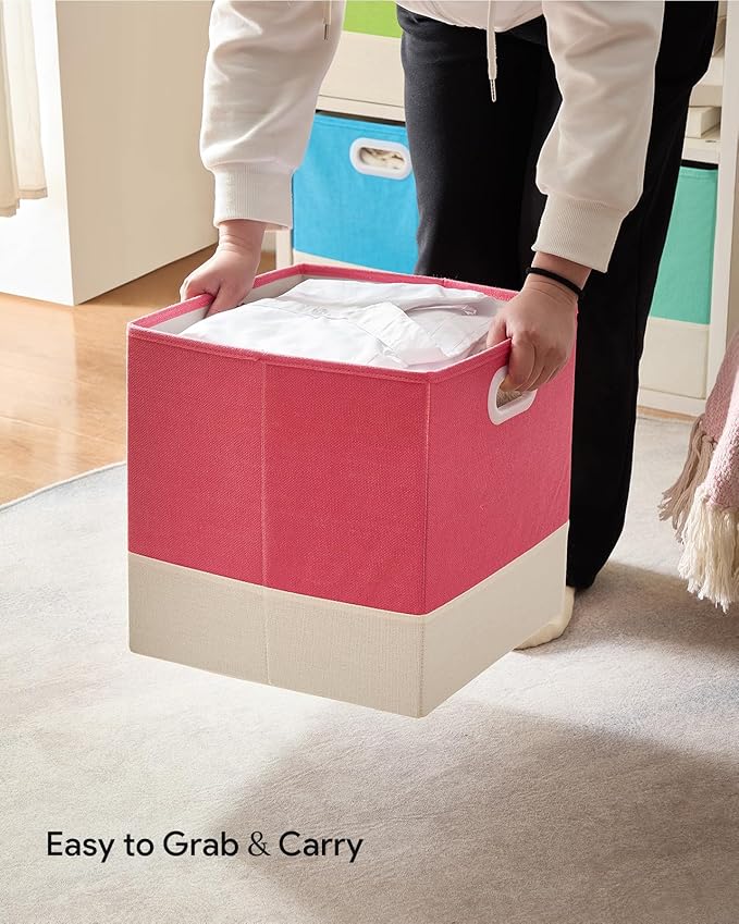 Cube Storage Bins | Storage Baskets with Dual Handles | Ultra-Fine Fabric Organizer for Shelf, Wadrobe | 12x12x12 Cube Insert Drawer | 6 Pack, Macaron & Cream White, 11.8x11.8x11.8 In
