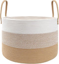 JMvicyroam 65L Extra Large Blanket Basket for Living Room - Woven Cotton Rope Laundry Hamper with Reinforced Handles - Storage Bin for Pillows, Comforters & Toys - Machine Washable,White&Jute Mix