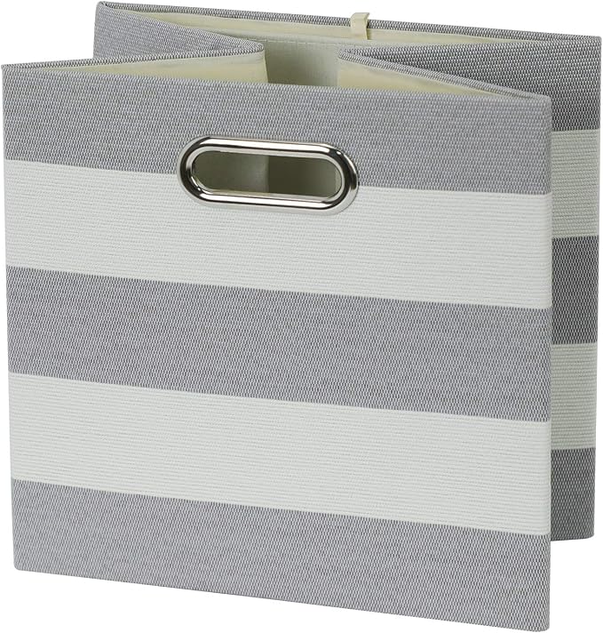Posprica 3X Thicker Storage Bins Storage Cubes,11×11 Collapsible Storage Boxes Containers Organizer Baskets for Nursery,Office,Closet,Shelf - 4pcs, Grey-white Striped
