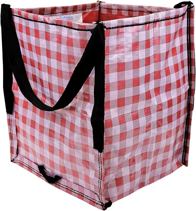 DURASACK Heavy Duty Storage Tote Bag 22-Gallon Rugged Woven Polypropylene Moving Bag, Reusable Self-Standing Design, Holds up to 500 Pounds, Single, Gingham Red